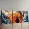 3pcs Fisherman, Koi Water Wall Art Set Canvas Framed 40x60cm - High Quality Print 100% Australian Made Wall Canvas Ready to Hang