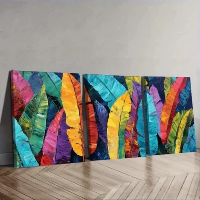 3pcs Coloured banana leaves Wall Art Set Canvas Framed 40x60cm - High Quality Print 100% Australian Made Wall Canvas Ready to Hang