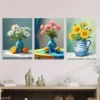 3pcs Beautiful Floral Vibrant Flowers & Fruits Wall Art Set Canvas Framed 50x70cm - High Quality Print 100% Australian Made Wall Canvas Ready to Hang