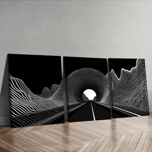 3pcs Black Hole Tunnel Design Wall Art Set Canvas Framed 50x70cm – High Quality Print 100% Australian Made Wall Canvas Ready to Hang