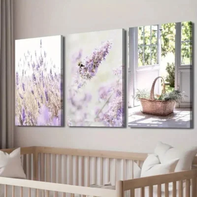 3pcs Lavender in Basket & Bee Decor Wall Art Set Canvas Framed 40x60cm - High Quality Print 100% Australian Made Wall Canvas Ready to Hang