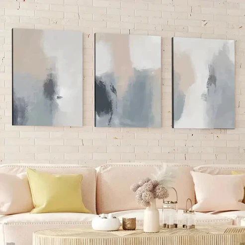 3pcs Abstract Nordic Style Neutral Modern Gray Wall Art Set Canvas Framed 50x70cm – High Quality Print 100% Australian Made Wall Canvas Ready to Hang