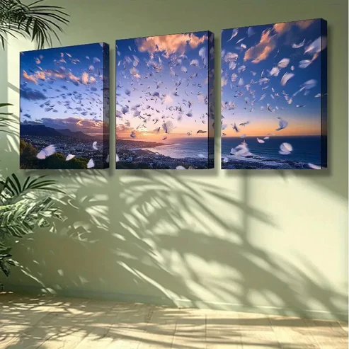 3pcs Sunset in Cape Town Wall Art Set Canvas Framed 40x60cm -High Quality Print 100% Australian Made Wall Canvas Ready to Hang