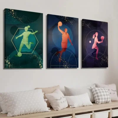 3pcs Soccer Tennis and Basket Line Wall Art Set Canvas Framed 40x60cm - High Quality Print 100% Australian Made Wall Canvas Ready to Hang