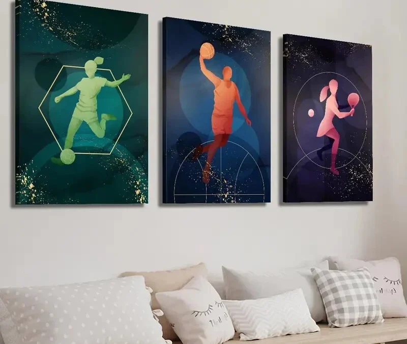 3pcs Soccer Tennis and Basket Line Wall Art Set Canvas Framed 40x60cm – High Quality Print 100% Australian Made Wall Canvas Ready to Hang