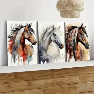 3pcs Modern Art Modern Abstract Style Horse Wall Art Set Canvas Framed 50x70cm - High Quality Print 100% Australian Made Wall Canvas Ready to Hang