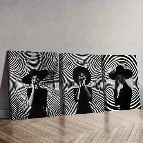 3pcs The girl under the circle Wall Art Set Canvas Framed 50x70cm – High Quality Print 100% Australian Made Wall Canvas Ready to Hang