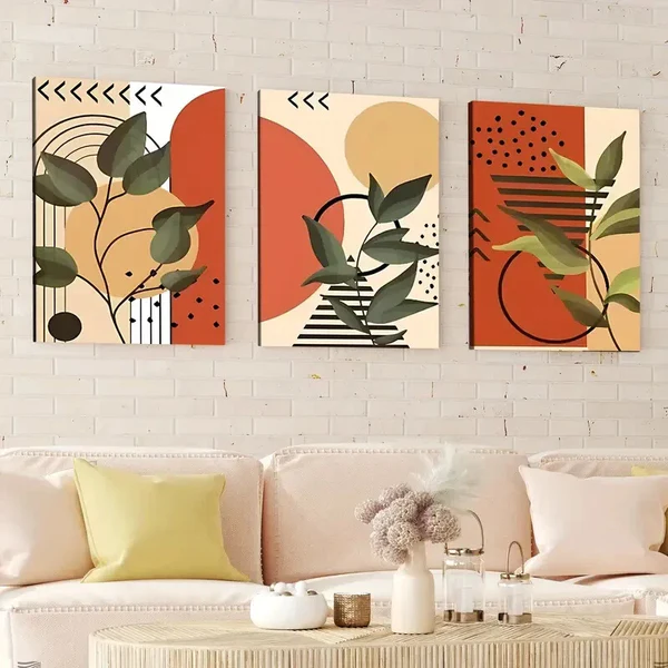 3pcs Modern Art Plants Linear Terracotta Tones Wall Art Set Canvas Framed 40x60cm – High Quality Print 100% Australian Made Wall Canvas Ready to Hang