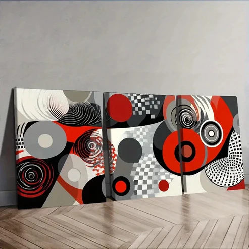 3pcs Spiral of gray shadows Wall Art Set Canvas Framed 40x60cm – High Quality Print 100% Australian Made Wall Canvas Ready to Hang