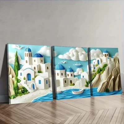 3pcs The Cyclades Islands of Greece Wall Art Set Canvas Framed 40x60cm - High Quality Print 100% Australian Made Wall Canvas Ready to Hang