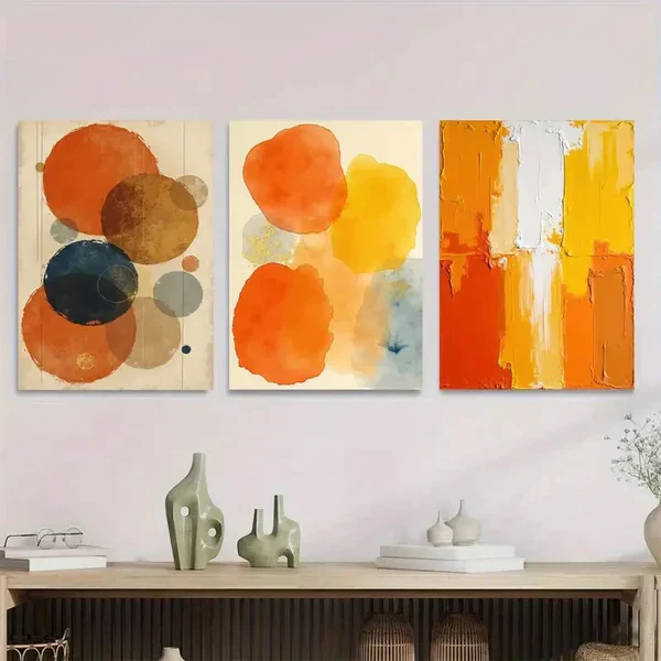 3pcs Elegant Abstract Circles & Shapes Vibrant Wall Art Set Canvas Framed 50x70cm – High Quality Print 100% Australian Made Wall Canvas Ready to Hang