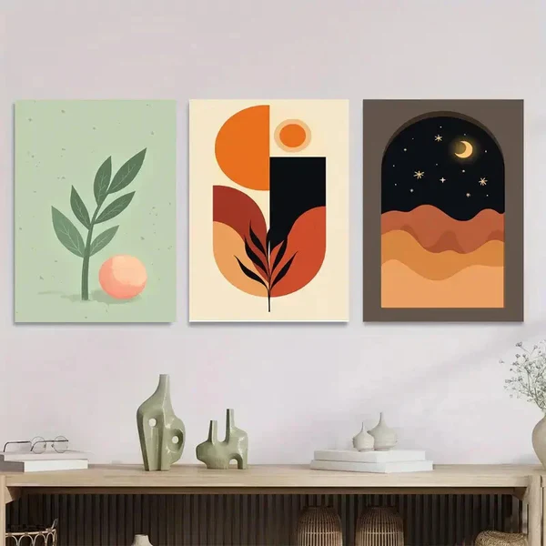 3pcs Modern Abstract Boho Style Nature Colorful Wall Art Set Canvas Framed 50x70cm – High Quality Print 100% Australian Made Wall Canvas Ready to Hang