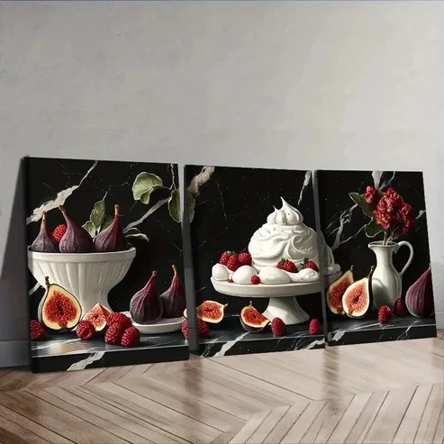 3pcs Dessert cake Painting Wall Art Set Canvas Framed 50x70cm – High Quality Print 100% Australian Made Wall Canvas Ready to Hang