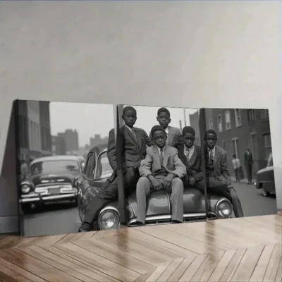 3pcs Vintage Car & Teens Scene Wall Art Set Canvas Framed 50x70cm - High Quality Print 100% Australian Made Wall Canvas Ready to Hang