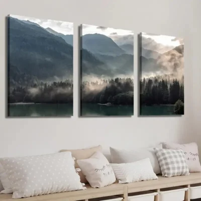 3pcs Lake and Mountains Landscape Wall Art Set Canvas Framed 40x60cm - High Quality Print 100% Australian Made Wall Canvas Ready to Hang