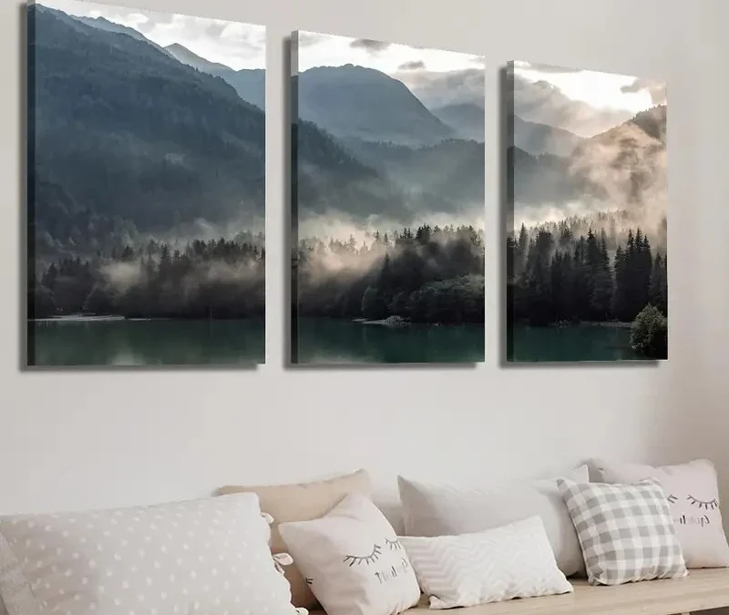 3pcs Lake and Mountains Landscape Wall Art Set Canvas Framed 40x60cm – High Quality Print 100% Australian Made Wall Canvas Ready to Hang