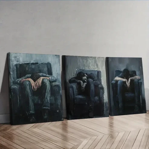 3pcs Decadent Man Trio Modern Black & White Wall Art Set Canvas Framed 50x70cm – High Quality Print 100% Australian Made Wall Canvas Ready to Hang