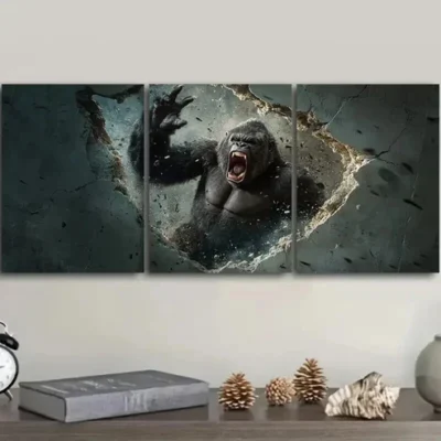 3pcs King Kong Wall Art Set Canvas Framed 50x70cm - High Quality Print 100% Australian Made Wall Canvas Ready to Hang