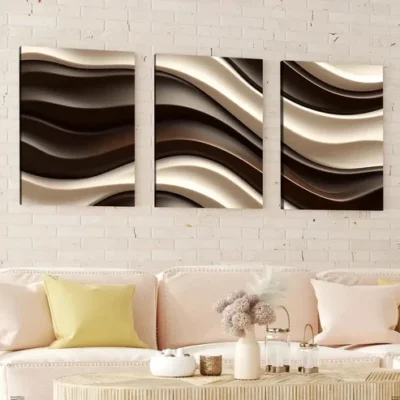 3pcs Shapes Colors Abstract Geometric Brown Gold Wall Art Set Canvas Framed 40x60cm - High Quality Print 100% Australian Made Wall Canvas Ready to Hang