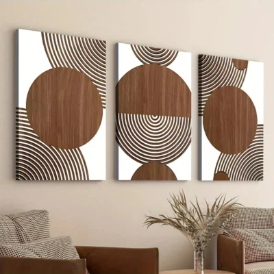 3pcs Abstract Geometric Circular Elegant Art Wall Art Set Canvas Framed 50x70cm - High Quality Print 100% Australian Made Wall Canvas Ready to Hang