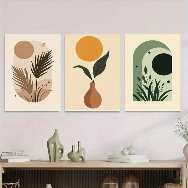 3pcs Modern Abstract Boho Vase Style Wall Art Set Canvas Framed 40x60cm – High Quality Print 100% Australian Made Wall Canvas Ready to Hang