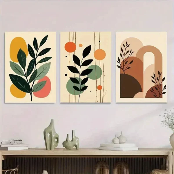 3pcs Abstract Botanical Framed Colorful Wall Art Set Canvas Framed 50x70cm – High Quality Print 100% Australian Made Wall Canvas Ready to Hang