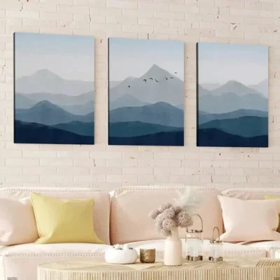 3pcs Abstract Nature Landscape Mountain Birds Wall Art Set Canvas Framed 50x70cm - High Quality Print 100% Australian Made Wall Canvas Ready to Hang