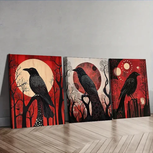 3pcs The psychic crow Wall Art Set Canvas Framed 40x60cm – High Quality Print 100% Australian Made Wall Canvas Ready to Hang