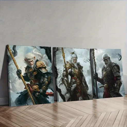 3pcs Mythology Monkey King,Wall Art Set Canvas Framed 40x60cm – High Quality Print 100% Australian Made Wall Canvas Ready to Hang