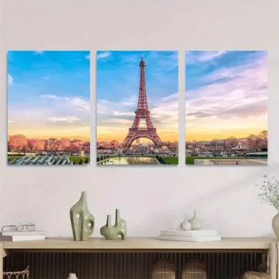 3pcs Eiffel Tower Triptych Classic Landscape Wall Art Set Canvas Framed 50x70cm - High Quality Print 100% Australian Made Wall Canvas Ready to Hang