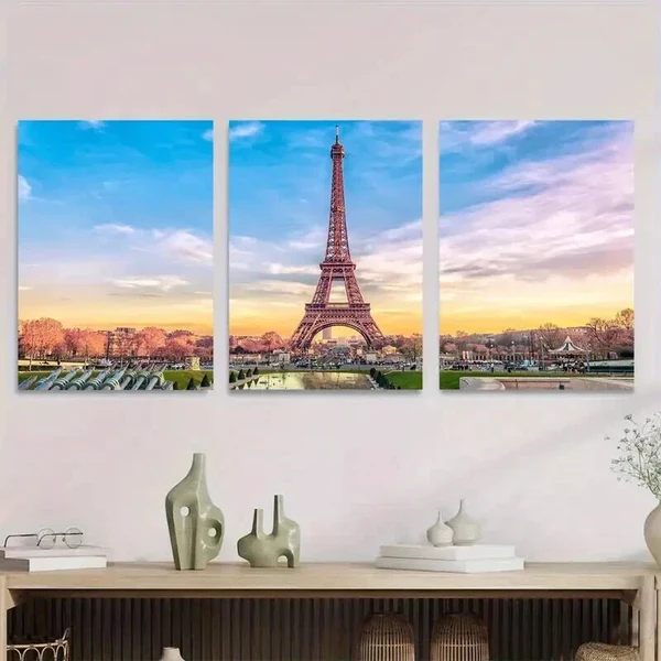 3pcs Eiffel Tower Triptych Classic Landscape Wall Art Set Canvas Framed 50x70cm – High Quality Print 100% Australian Made Wall Canvas Ready to Hang