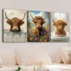 3pcs Highland Cows Blue Sky & White Clouds Brown Wall Art Set Canvas Framed 50x70cm - High Quality Print 100% Australian Made Wall Canvas Ready to Hang