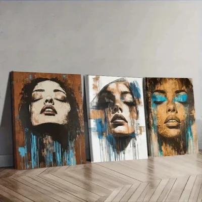 3pcs Graffiti style portrait of a girl Wall Art Set Canvas Framed 50x70cm - High Quality Print 100% Australian Made Wall Canvas Ready to Hang