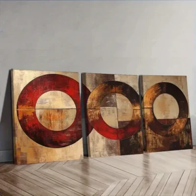 3pcs Featuring Abstract Designs of Circles Wall Art Set Canvas Framed 40x60cm - High Quality Print 100% Australian Made Wall Canvas Ready to Hang