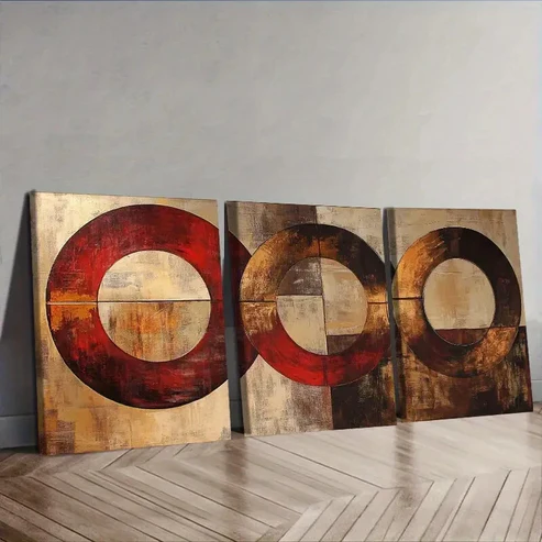 3pcs Featuring Abstract Designs of Circles Wall Art Set Canvas Framed 40x60cm – High Quality Print 100% Australian Made Wall Canvas Ready to Hang