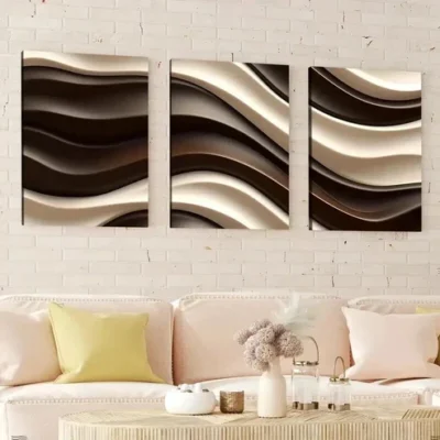 3pcs Shapes Colors Abstract Geometric Brown Gold Wall Art Set Canvas Framed 50x70cm - High Quality Print 100% Australian Made Wall Canvas Ready to Hang