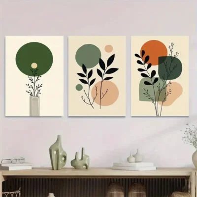 3pcs Modern Abstract Botanical Minimalist Plant Wall Art Set Canvas Framed 50x70cm - High Quality Print 100% Australian Made Wall Canvas Ready to Hang