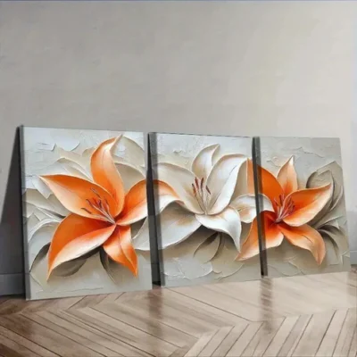 3pcs Oil painting orange lilies Wall Art Set Canvas Framed 50x70cm - High Quality Print 100% Australian Made Wall Canvas Ready to Hang