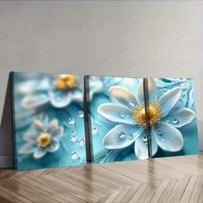 3pcs Featuring Turquoise Glass Flowers Wall Art Set Canvas Framed 40x60cm - High Quality Print 100% Australian Made Wall Canvas Ready to Hang