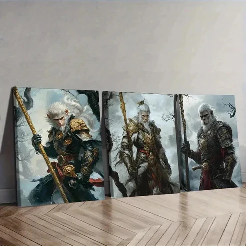 3pcs Mythology Monkey King, Wall Art Set Canvas Framed 50x70cm – High Quality Print 100% Australian Made Wall Canvas Ready to Hang