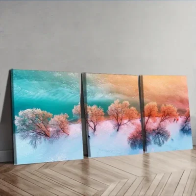 3pcs Winter Beach Triptych Wall Art Set Canvas Framed 50x70cm - High Quality Print 100% Australian Made Wall Canvas Ready to Hang