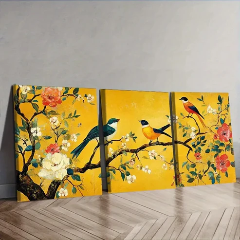 3pcs The Tree of Life Adorned with Birds Flowers Wall Art Set Canvas Framed 40x60cm – High Quality Print 100% Australian Made Wall Canvas Ready to Hang
