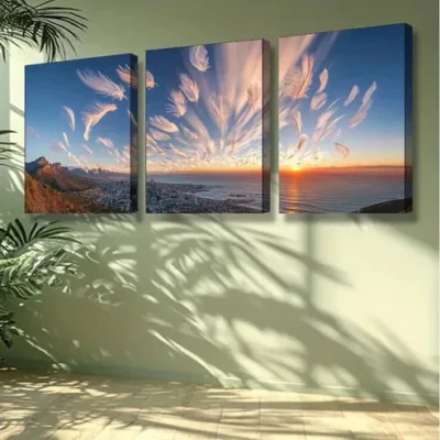 3pcs Vibrant Sunset in Cape Town Wall Art Set Canvas Framed 50x70cm - High Quality Print 100% Australian Made Wall Canvas Ready to Hang