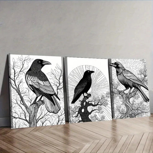 3pcs The psychic Crow Wall Art Set Canvas Framed 40x60cm – High Quality Print 100% Australian Made Wall Canvas Ready to Hang