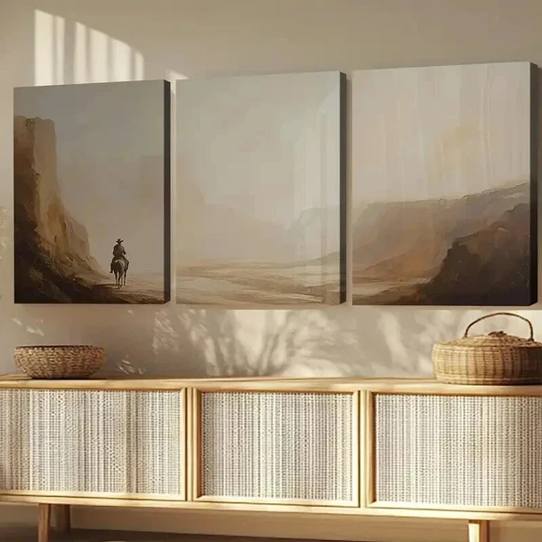 3pcs American Canyon Landscape Horse Vintage Wall Art Set Canvas Framed 50x70cm – High Quality Print 100% Australian Made Wall Canvas Ready to Hang