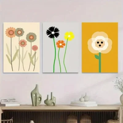 3pcs Modern Floral Colorful Flower Vertical Wall Art Set Canvas Framed 40x60cm - High Quality Print 100% Australian Made Wall Canvas Ready to Hang