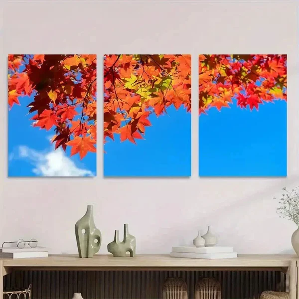 3pcs Colorful Fall Foliage with Blue Sky Vibrant Wall Art Set Canvas Framed 50x70cm – High Quality Print 100% Australian Made Wall Canvas Ready to Hang