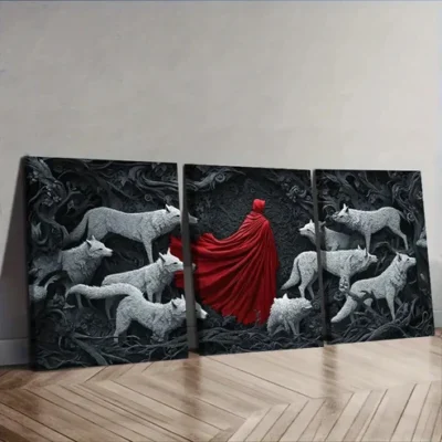 3pcs The Red Lord and the White Wolf Wall Art Set Canvas Framed 40x60cm - High Quality Print 100% Australian Made Wall Canvas Ready to Hang