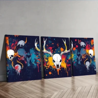 3pcs A pattern of skulls and bison horns Wall Art Set Canvas Framed 50x70cm - High Quality Print 100% Australian Made Wall Canvas Ready to Hang