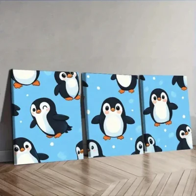 3pcs Lots of cute little penguins Wall Art Set Canvas Framed 50x70cm - High Quality Print 100% Australian Made Wall Canvas Ready to Hang
